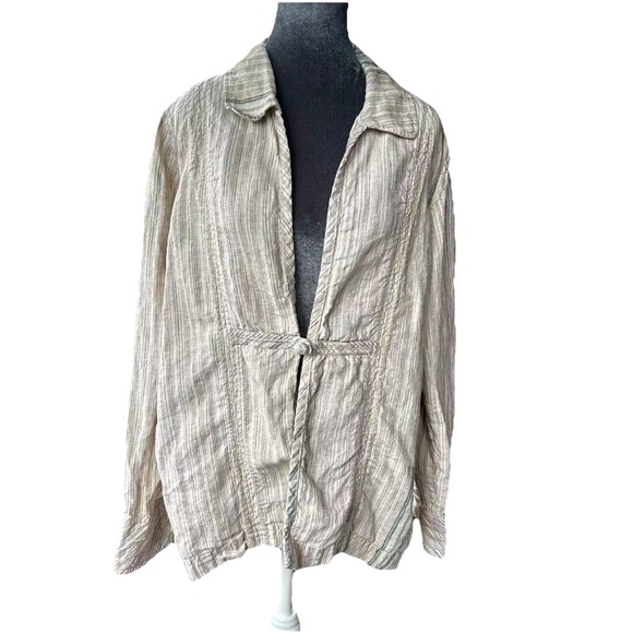 The Territory Ahead Linen Long Sleeve Blazer Womens Size XL Striped Lagenlook - Picture 13 of 13